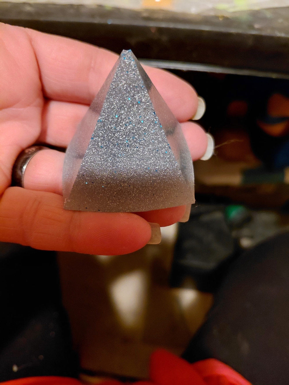 Glitter Pyramid Decorative Accent - Silver